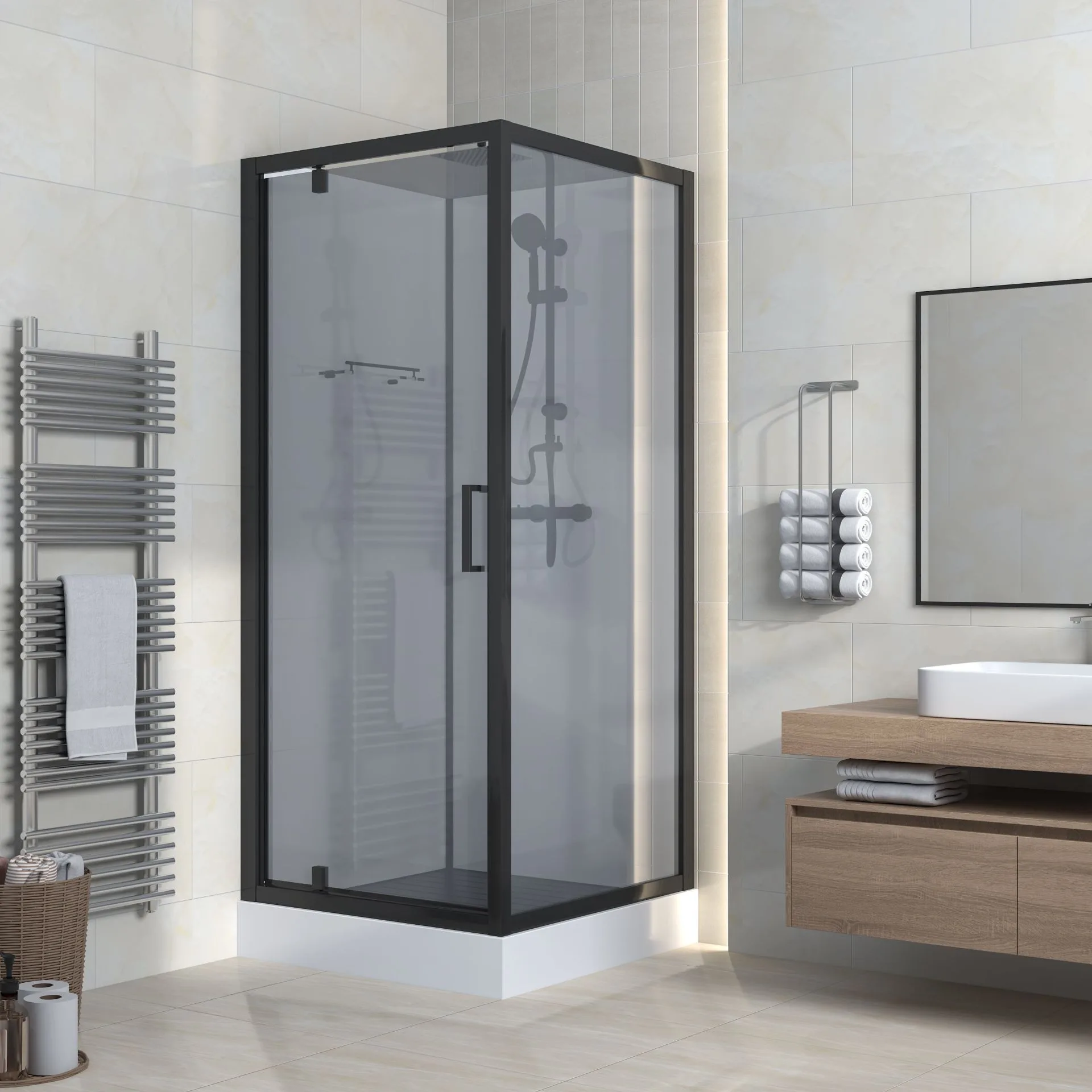 Douchecabine MARANI | MAT ZWART | Complete set 90x90