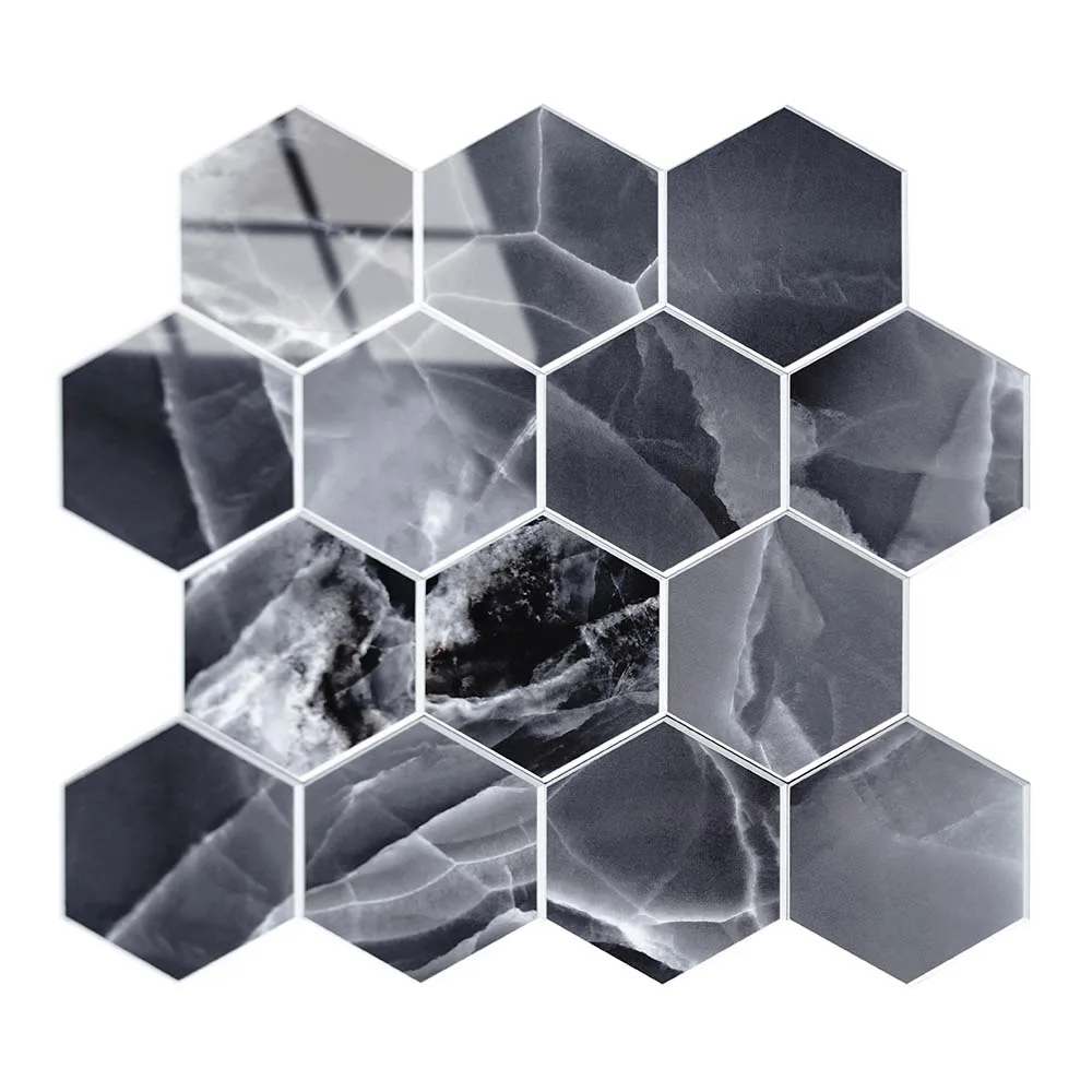 Zelfklevende Mozaïek Steenstrip Hoogglans Hexagon Onyx Antraciet