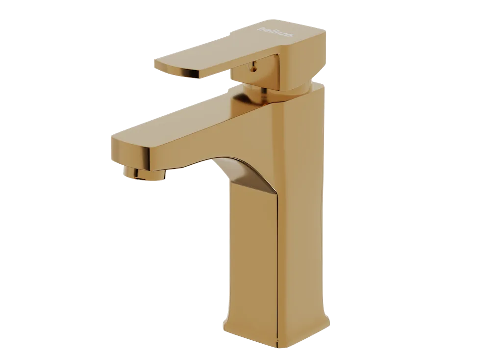 Wastafelkraan CUBIC | GOUD | inclusief aansluitslangen