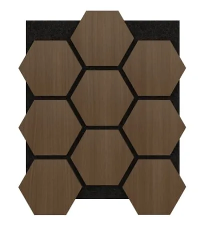 Akoestische Panelen Hexagon Hout Donker Gerookt Naturel Eiken Bruin met Zwart Vilt