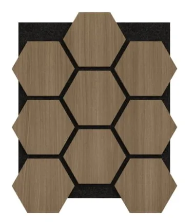 Akoestische Panelen Hexagon Hout Walnoot Bruin met Zwart Vilt