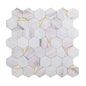 Zelfklevende Mozaïek Steenstrip Hexagon Goud Wit Marmer