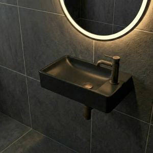 LUVIA Toiletfontein vierkant | MAT ZWART | Kraangat rechts | Kayvit