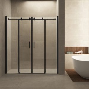 Slide nis schuifdeur dubbel 1800 x 2000 x 8 mm nano helder glas/mat zwart