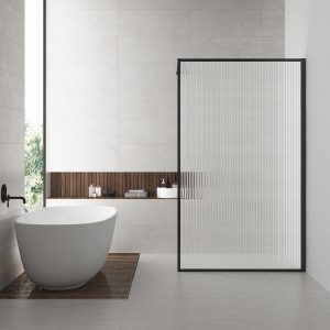 Square inloopdouche 1200 x 2000 x 8 mm nano geribbeld helder glas/mat zwart