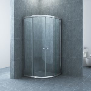 Eco kwartronde cabine met twee schuifdeuren 1000 x 1000 x 1900 x 5 mm nano helder glas/chroom