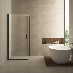 Salone cabine met 1 draaideur 900 x 900 x 2000 x 8 mm nano helder glas/mat zwart