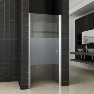 Partly nisdeur links 900 x 2000 x 8 mm nano helder glas met melkglas middenband/chroom