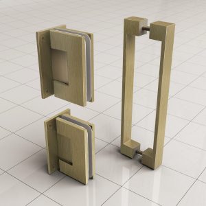 Less scharnierset en greep voor profielloze nisdeur geborsteld messing