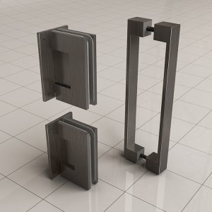 Less scharnierset en greep voor profielloze nisdeur gunmetal