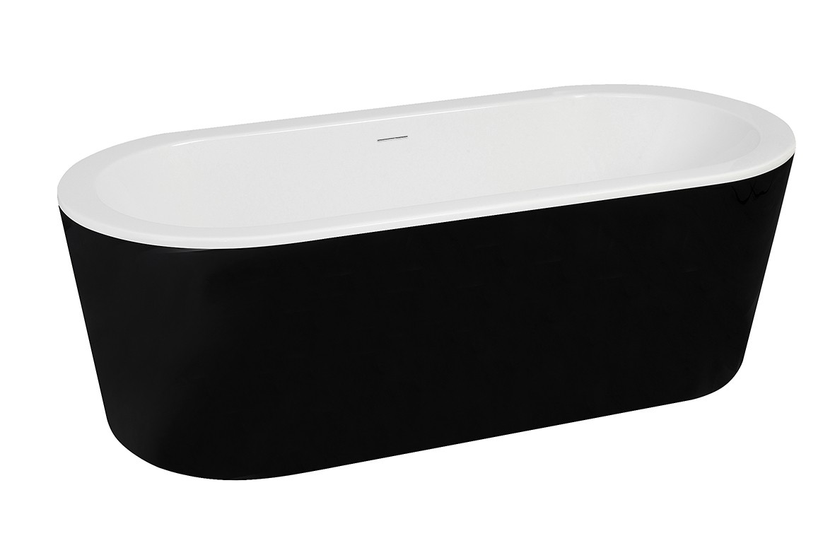 Nero vrijstaand ligbad 178 x 80 cm acryl glans wit/zwart met waste glans wit