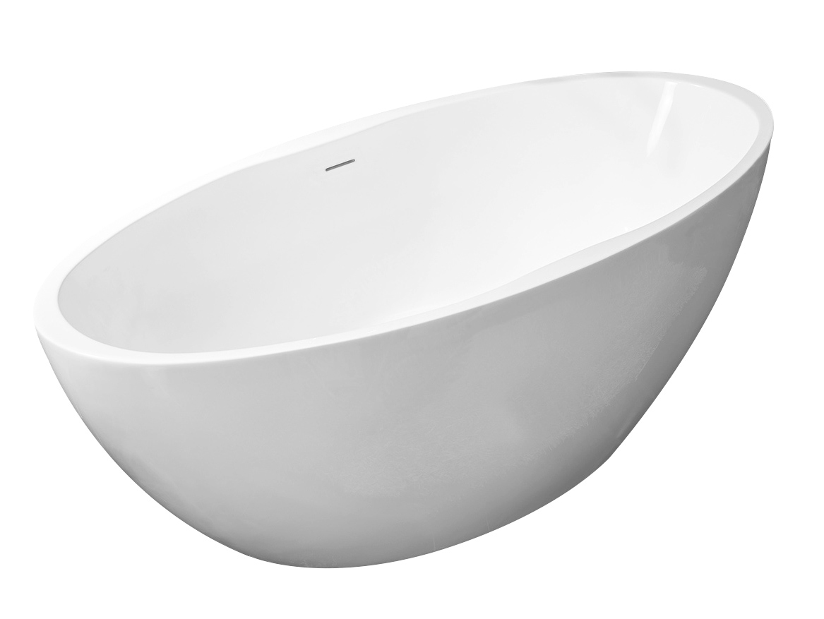 Oval vrijstaand ligbad 170 x 78 cm acryl mat wit met waste mat wit