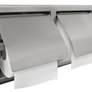 Sunk dubbele inbouw toiletrolhouder met klep RVS