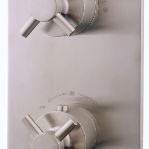 Cross afbouwdeel inbouwthermostaat 2 weg geborsteld staal PVD