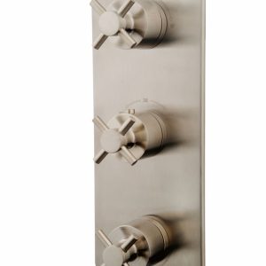 Cross afbouwdeel inbouwthermostaat 3 weg geborsteld staal PVD