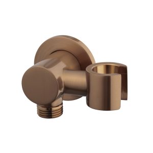 UniMatch wandaansluitbocht met kantelbare handdouchehouder rond 1/2" geborsteld brons koper PVD