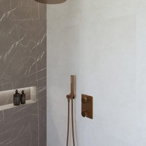 Caral inbouwthermostaat compleet met hoofddouche 25 cm en staafhanddouche geborsteld brons koper