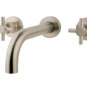 Cross afbouwdeel wastafelkraan 2-knops inbouw geborsteld staal PVD