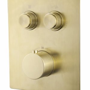 Caral Klik Pro afbouwdeel inbouwthermostaat 2 weg geborsteld messing PVD