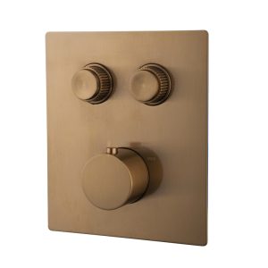 Caral Klik Pro afbouwdeel inbouwthermostaat 2 weg geborsteld brons koper PVD