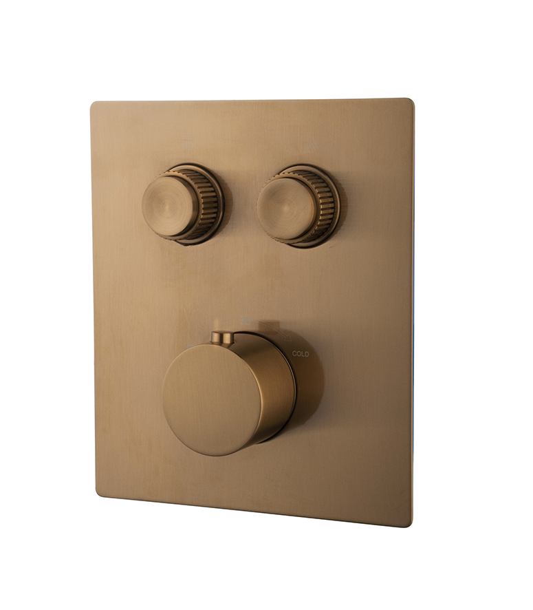 Caral Klik Pro afbouwdeel inbouwthermostaat 2 weg geborsteld brons koper PVD