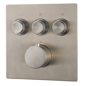 Caral Klik Pro afbouwdeel inbouwthermostaat 3 weg geborsteld staal PVD