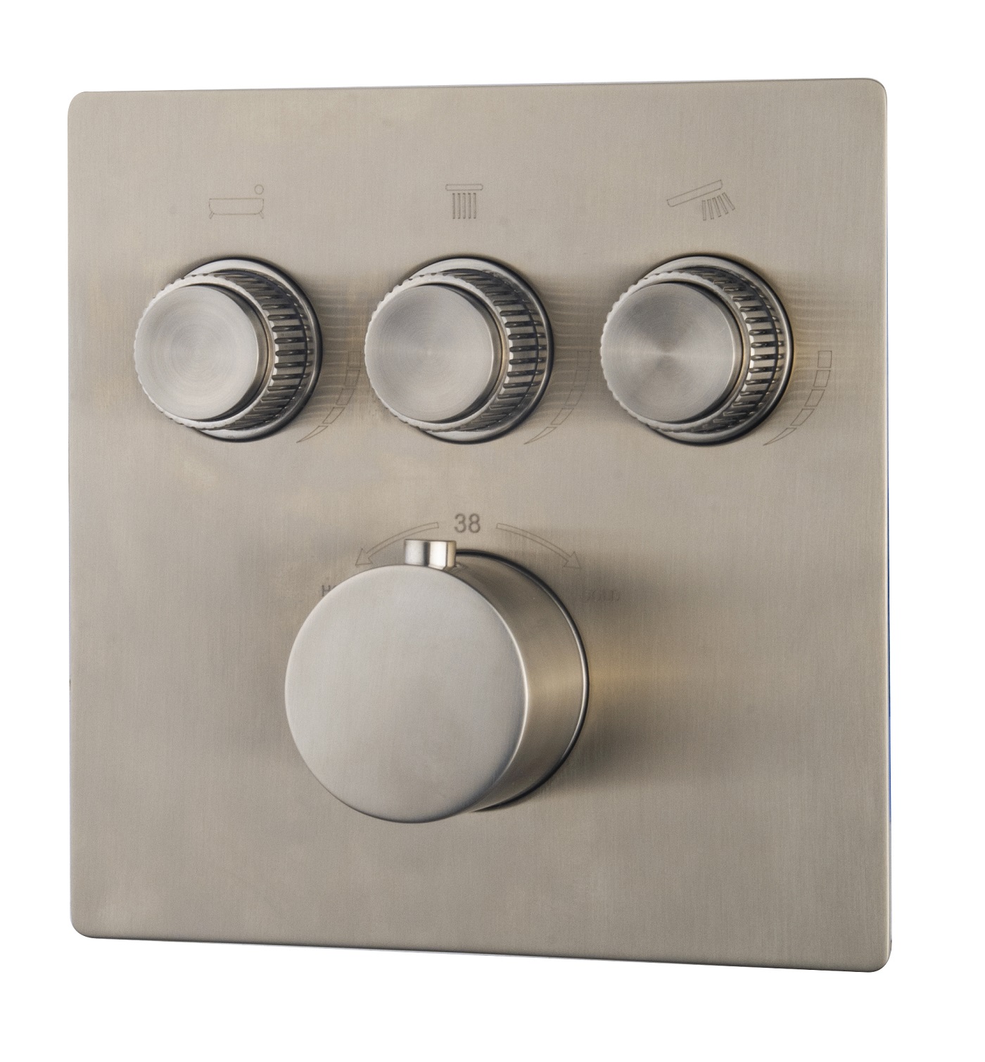 Caral Klik Pro afbouwdeel inbouwthermostaat 3 weg geborsteld staal PVD