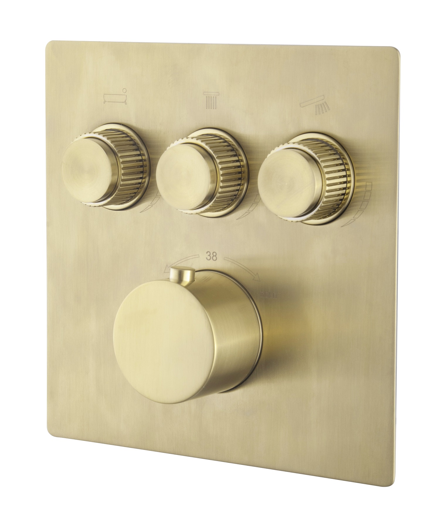 Caral Klik Pro afbouwdeel inbouwthermostaat 3 weg geborsteld messing PVD