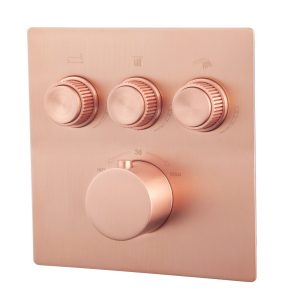 Caral Klik Pro afbouwdeel inbouwthermostaat 3 weg geborsteld koper