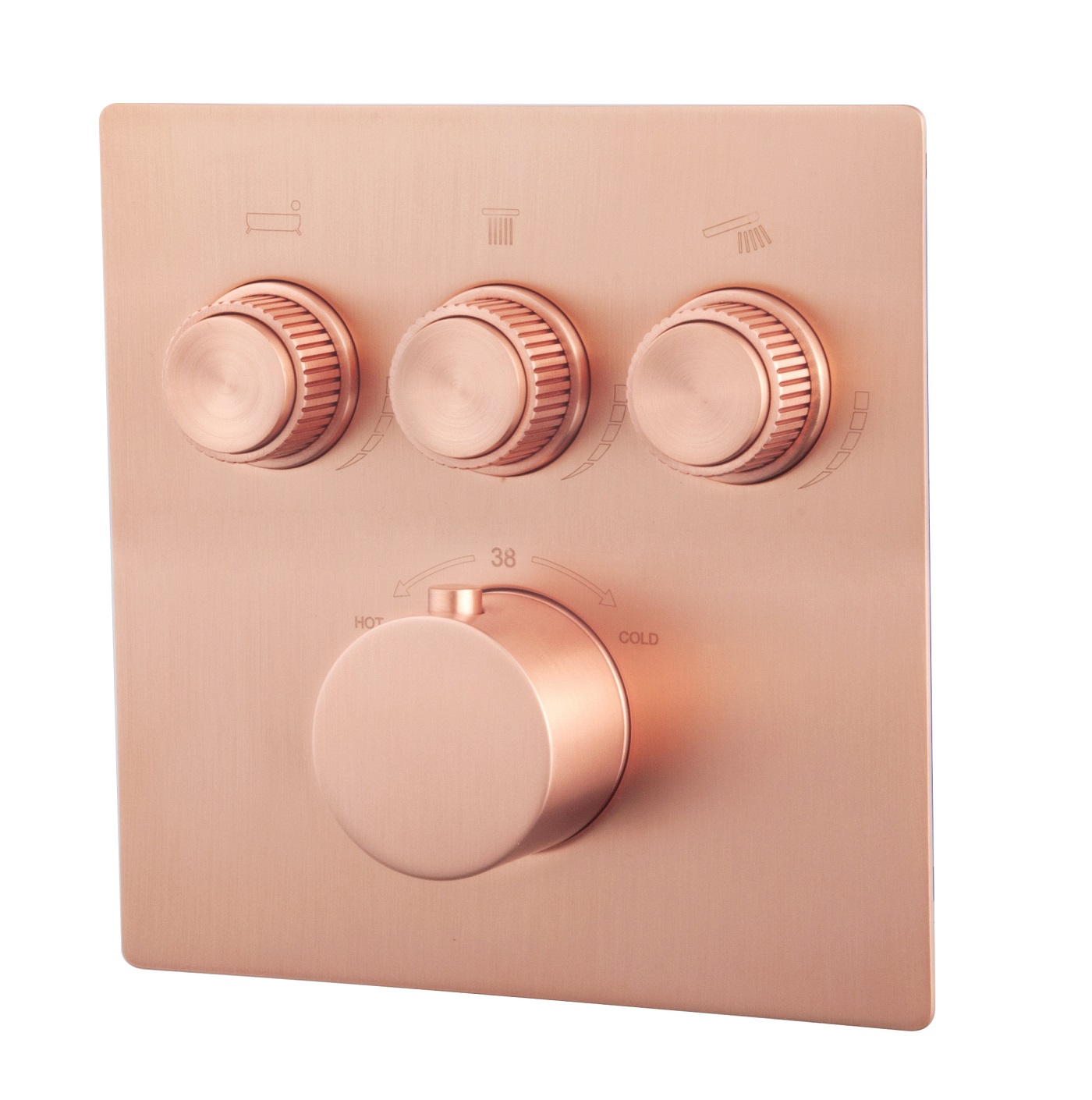 Caral Klik Pro afbouwdeel inbouwthermostaat 3 weg geborsteld koper