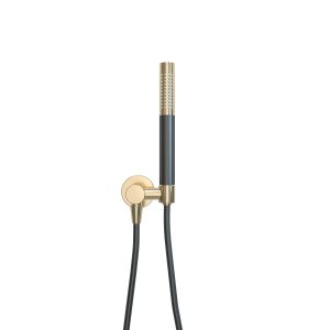 UniMatch handdoucheset met staafhanddouche 1 stand, doucheslang en wandaansluitbocht geborsteld messing/mat zwart