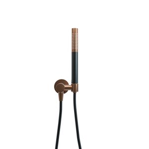 UniMatch handdoucheset met staafhanddouche 1 stand, doucheslang en wandaansluitbocht geborsteld brons koper/mat zwart
