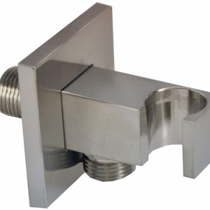 Rombo wandaansluitbocht met handdouchehouder vierkant 1/2" geborsteld staal PVD