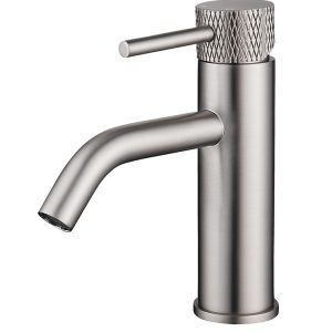 Ribbd wastafelkraan met coldstart geborsteld staal PVD