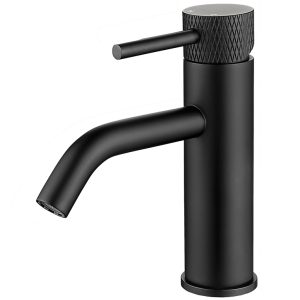 Ribbd wastafelkraan met coldstart mat zwart