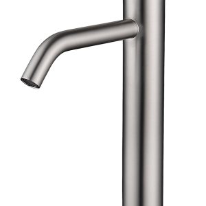 Ribbd XL wastafelkraan hoog met coldstart geborsteld staal PVD