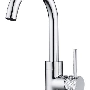 Ribbd wastafelkraan met draaibare uitloop en coldstart chroom