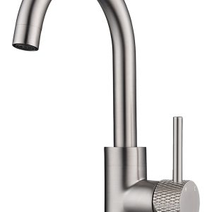 Ribbd wastafelkraan met draaibare uitloop en coldstart geborsteld staal PVD