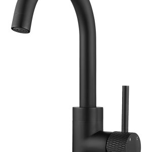 Ribbd wastafelkraan met draaibare uitloop mat zwart