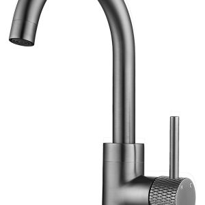 Ribbd wastafelkraan met draaibare uitloop en coldstart gunmetal PVD