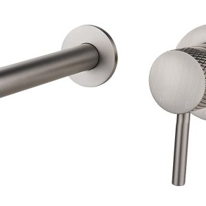 Ribbd eenhendel wastafelkraan met coldstart inbouw compleet geborsteld staal PVD