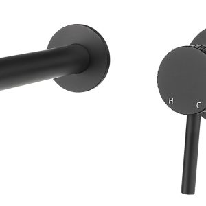 Ribbd eenhendel wastafelkraan met coldstart inbouw compleet mat zwart