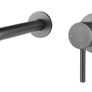 Ribbd eenhendel wastafelkraan met coldstart inbouw compleet gunmetal PVD