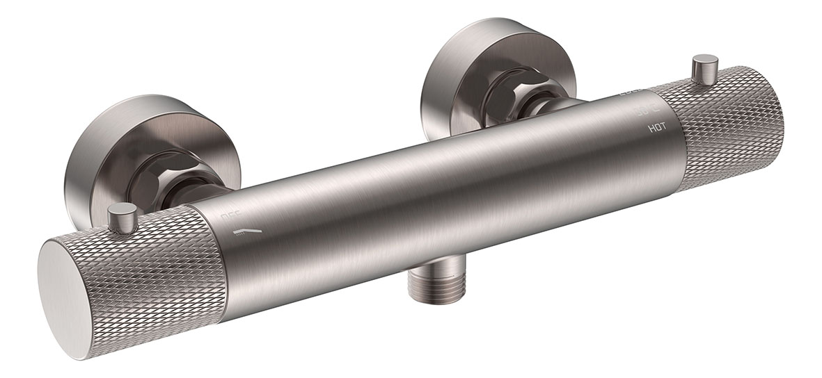 Ribbd thermostatische douchemengkraan hartafstand 15 cm geborsteld staal PVD