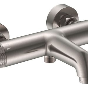 Ribbd thermostatische badmengkraan hartafstand 15 cm geborsteld staal PVD