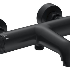 Ribbd thermostatische badmengkraan hartafstand 15 cm mat zwart