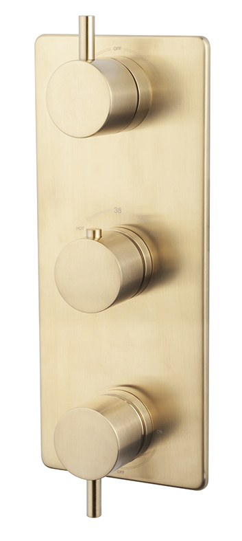 Caral afbouwdeel inbouwthermostaat 3 weg geborsteld messing PVD