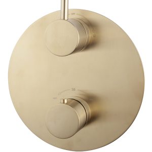 Caral afbouwdeel rond inbouwthermostaat 2 weg geborsteld messing PVD