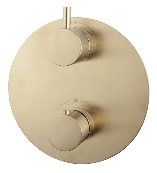 Caral afbouwdeel rond inbouwthermostaat 2 weg geborsteld messing PVD