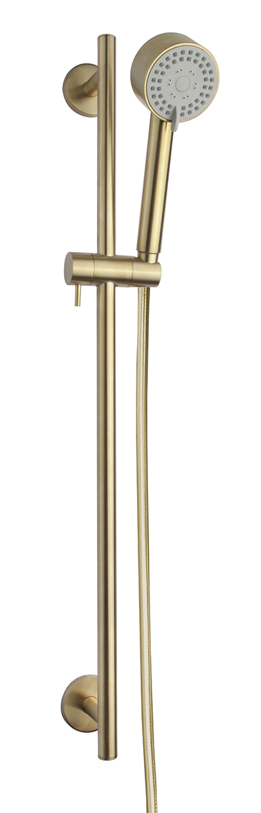 UniMatch Cadans glijstangset compleet met handdouche 3 standen à 8 cm geborsteld messing PVD